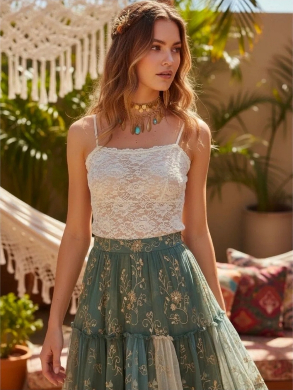 New York & Company Cream Lace Cami with Spaghetti Straps